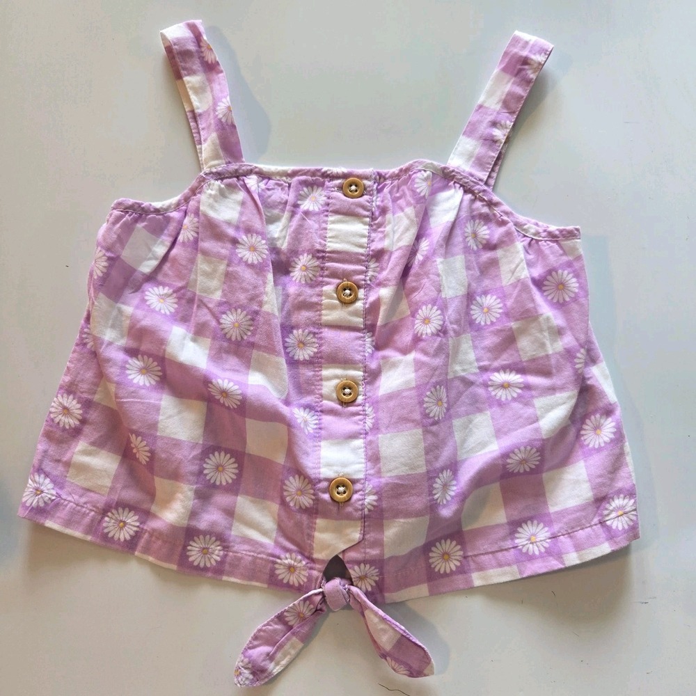 Purple Crop Tank, size‎ 5-6T Checkered Gingham Purple Daisy Boho Print